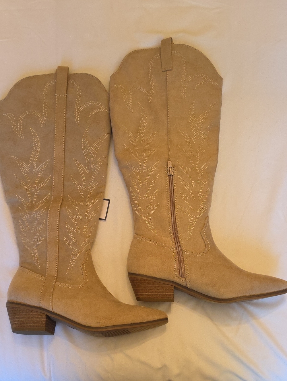 Target Women's Over-the-Knee Suede Western Boots in Light Tan Wide Calf